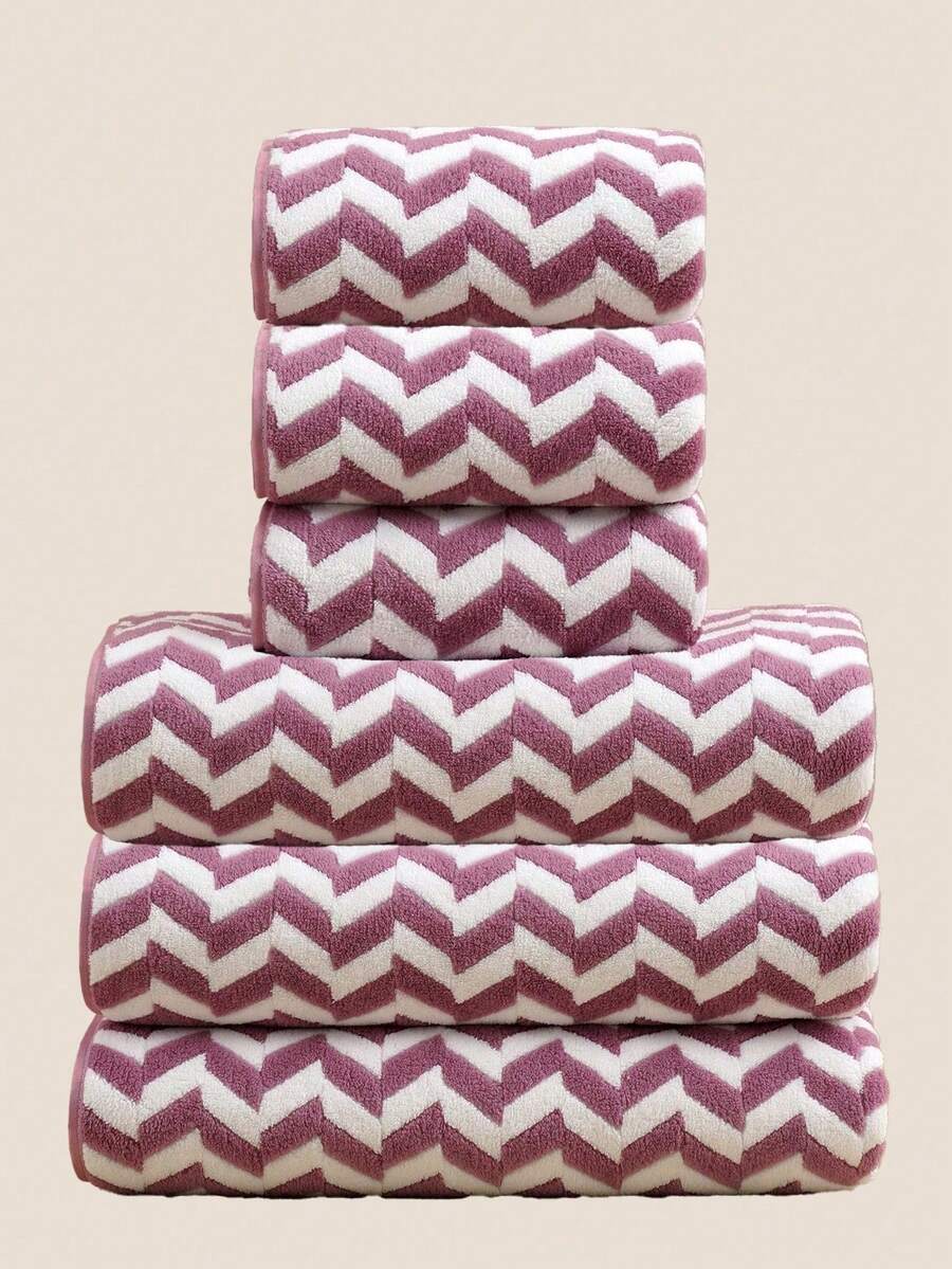 Bộ 3 khăn tắm/khăn mặt sọc bằng vải lông san hô thấm hút tốt, khăn mặt bằng vải lông san hô mềm mại, nhanh khô, siêu thấm hút, sợi microfiber, thích hợp cho phòng tắm, khách sạn, phòng tập thể dục, du lịch, quà tặng, salon, thể thao, ngoài trời, bãi biển, trường học, chuẩn bị năm học mới, phụ kiện du lịch, đồ dùng thiết yếu tại nhà, khăn tắm, chăm sóc da. - Màu tím - Xem 1