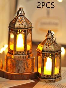 1/2/4/10pcs Mini Vintage Lantern Shaped Decorative Lights, Battery Powered, Indoor Tabletop Decor Night Light, Mini Lantern Lights, Suitable For Holidays, Parties, Religious Occasions, Home Decor, Christmas Tree Decor, Bedroom Decor - Yellow - View 24