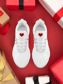 Custom Unisex Valentine's Day Sneakers With Personalized Name Print, Festive Heart Design Cozy Shoes With Customized Lover's Name, Lightweight Comfortable Soft Bottom Sneakers For Men And Women, Gym Training Breathable Tennis Shoes, Unique Valentine's Gift For Mom/Dad/Her/Him/Girlfriend/Boyfriend/Wife/Husband/Friend - White - View 6