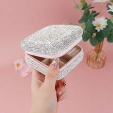 Rhinestone DecorationTravel Jewelry Box With Mirror, Jewelry Organizer And Storage, Portable Jewelry Box With Mirror Travel Jewelry Storage Box Ins Style Multi-Functional Jewelry Box Anti-Oxidation Large Capacity Jewelry Organizer Box - Multicolor - View 7