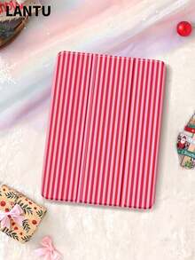 Stylish Pink Striped Design Flat Protective Case, Compatible With IPad 10.2", IPad (A16) 11", 11th Gen 2025 IPad 9th/10th, IPad Air 4th 10.9", Galaxy Tab S6 Lite 10.4", /, Anti-Drop, Pen Slot, Sleep/Wake Support, Romantic Gift - Màu đỏ - Xem 1