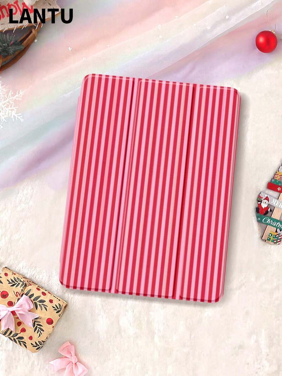 Stylish Pink Striped Design Flat Protective Case, Compatible With IPad 10.2", IPad (A16) 11", 11th Gen 2025 IPad 9th/10th, IPad Air 4th 10.9", Galaxy Tab S6 Lite 10.4", /, Anti-Drop, Pen Slot, Sleep/Wake Support, Romantic Gift - Màu đỏ - Xem 1