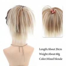 1pc Fluffy Straight Hair Bun Extension With Elastic Band, Available In Black, Brown, Golden, Soft & Voluminous, Suitable For Daily Wear - Multicolor - View 18