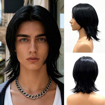 Peluca corta y recta para hombres, peluca corta para fiestas, peluca realista, ajuste cómodo, agrega encanto, fácil mantenimiento, adecuada para cosplay