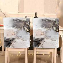 1件/4件/6件/10件装复古水墨印花金属线条点缀短绒可拆卸椅套，适用于餐厅、客厅、办公室、酒店和家居装饰，四季皆宜。