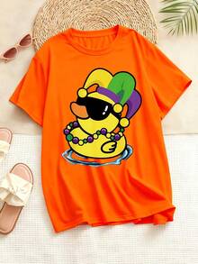 Women's T-Shirt Rubber Duck Wearing Mardi Gras Hat And Beads Fun Cartoon Design Perfect For Carnival Celebration Festive Wear Saint Patrick's Day Costume Easter Outfit Holiday Apparel Gift Idea - 橘色 - 查看 3