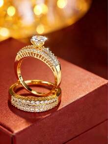1pc Elegant Fashion Engagement Ring With Main Stone And Pave Diamond Design, Suitable For Couples Wear - Ring - View 12