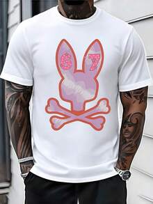 Graphic Bunny Skull Digital Printed T Shirt 220g 1Pcs Streetwear Men's Casual 100% Cotton Tee Summer Fashion Top - White - View 1