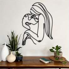 优雅接吻情侣金属墙饰 - 简约线条设计家居装饰，浪漫情侣完美礼物，现代卧室和浴室点缀品 - 黑色 - 查看 2