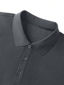 GRDR Camisa polo de manga corta de unicolor casual para hombres, versátil para el verano - Gris Oscuro - Ver 5