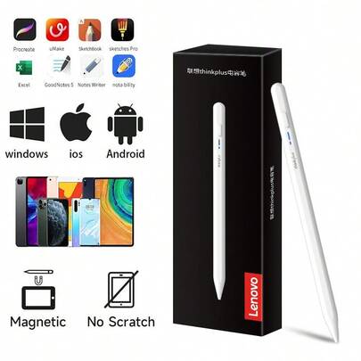 Lenovo BP16 Apple Tablet Stylus: Durable Aluminum Alloy Body, Replaceable Tip, Real-Time Battery Indicator, Convenient Type-C Charging, Ideal For Business, Study, And Creative Work. White.