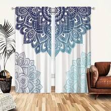 2 Stücke Farbverlauf Blau Mandala Blumen Ornament Dekorationen mit Kräuselband - ideal für Wohnzimmer & Schlafzimmer Dekoration, maschinenwaschbar - Verschiedenfarbig - Übersicht 4