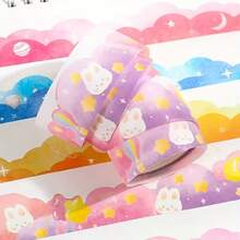 1/4/8卷装可爱卡通星云漫游系列和纸胶带 - 彩色彩虹云朵和星星图案，耐用纸胶带，适用于DIY日记、剪贴簿、日历、礼品包装 - 装饰文具、日历装饰、浪漫设计、光滑质地、日记爱好者、返校季和情人节礼物、彩色云朵胶带系列 - 柔软、鲜艳、可爱的装饰边框 - 圓形 - 查看 5