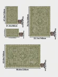 1 pieza Alfombra de área con patrón vintage verde, estilo bohemio, material de terciopelo suave y cómodo, fácil mantenimiento, impermeable y anti-manchas, con respaldo antideslizante, adecuada para entrada, dormitorio, sala de estar, baño, cocina, comedor, oficina, decoración de habitación, celebración festiva - Verde - Ver 3