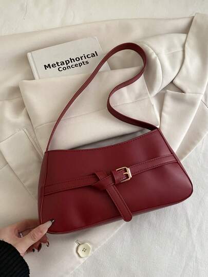 1pc Solid Color French Niche Underarm Bag, 2026 New Korean Fashion Casual Versatile Shoulder Bag For Women