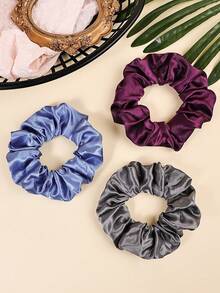 5件套优雅百搭缎面纯色及豹纹发圈套装，直径10厘米/3.93英寸，女士发绳发饰 - 彩色 - 查看 5