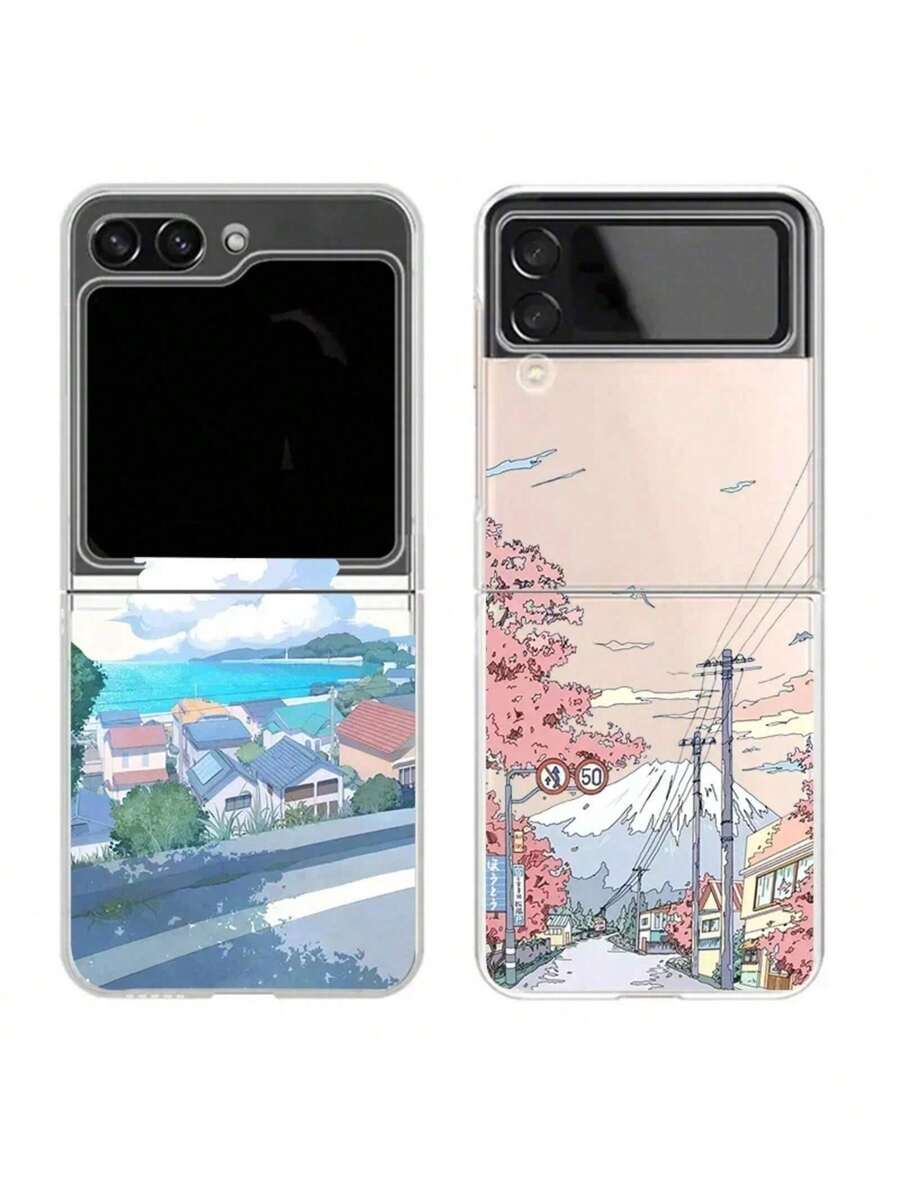 Anime Scenery Case For Samsung Galaxy Z Flip 5 7 ZFlip 6 Transaprent Clear Landscape Cover For Samsung ZFlip 4 Z Flip 3 Fundas - 樣式 4 - 查看 1