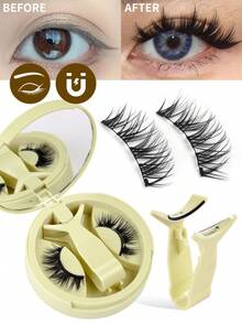 MAANGE 1 Set CC Curled Natural Look Reusable Magnetic False Eyelashes, Various Styles Individually Packaged, No Glue Needed, Easy To Wear And Remove, Creates Natural Makeup Look, 3D Natural Cartoon Style Thin & Soft False Lashes, Natural & Lengthening - 眼尾拉長款 - 查看 2
