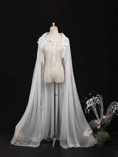 Bridal Shawl Embroidered Lace Wing Cape - Ideal Costume Prop For Women's Fairy Queen Role Play Party And Cosplay, Stand Collar Cloak