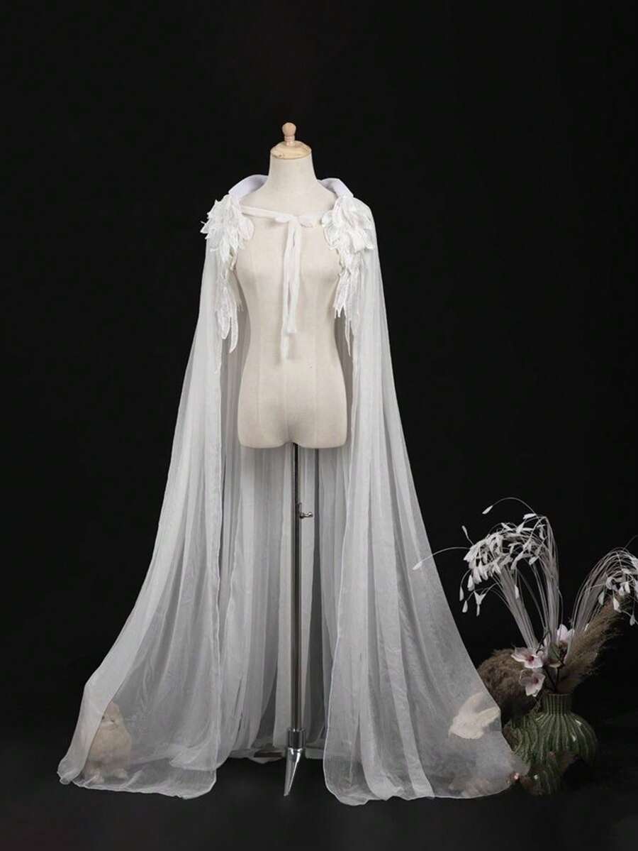 Bridal Shawl Embroidered Lace Wing Cape - Ideal Costume Prop For Women's Fairy Queen Role Play Party And Cosplay, Stand Collar Cloak - Multicolor - View 1