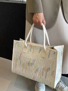 Korean Style Niche Design Dopamine Minimalist Lightweight Versatile Embossed Large Capacity Casual Commuter Shoulder Tote Bag - White - View 4