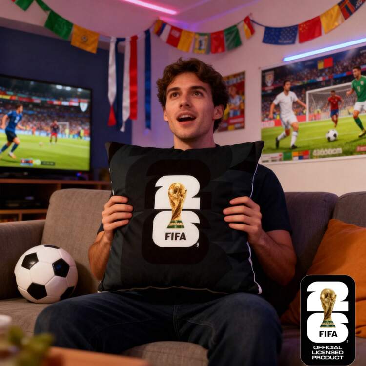FIFA World Cup 2026 Plush Throw Pillow, FIFA Official Cushion With Trophy Design,40*40cm,Large Size For Soccer Fans - 黑色 - 查看 1