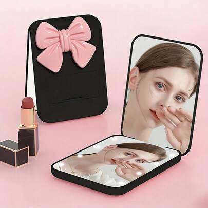 Espejo de maquillaje LED, Espejo de maquillaje con luces, Espejo de vanidad portátil y mini con luces LED, Espejo de bolsillo con luces, Espejo plegable de aumento con brillo ajustable por tacto, Espejo de maquillaje multifuncional de sobremesa, Espejo de vanidad para estudiantes, viajes, maquillaje, oficina, dormitorio, mejor regalo para el Día de la Madre y San Valentín para mujeres