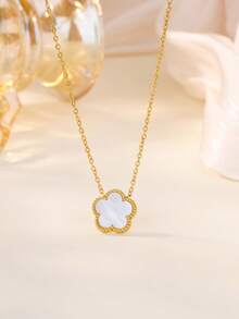 1件装幸运四叶草项链，女士金色不锈钢四叶草吊坠项链，情人节派对珠宝礼物 - 彩色 - 查看 2