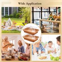 13.8 X 9.6 Inch (34.9 X 24.9 Cm) Large Rattan Bread Basket With Acrylic Cover, Tabletop Food Service Basket, Fruit Tray, Woven Food Platter, Suitable For Kitchen, Dining Room