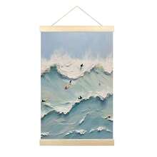1幅抽象海浪冲浪油画 - 清新海岸夏日墙面艺术，帆布墙面装饰，适用于客厅、卧室、走廊 - 无框，海报，海滨装饰，沙滩装饰 - 藍色 - 查看 9