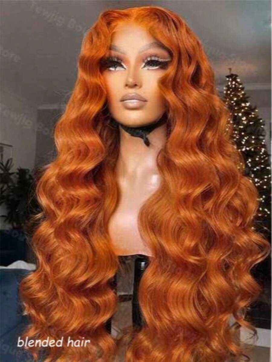 36英寸 13x4 高清蕾丝 180% 密度闭合式假发，真人混纺发，姜橙色假发，真人混纺发，预拔毛水波纹闭合式假发，巴西真人混纺发假发，女士假发，13x4 蕾丝假发，10-36英寸 - S350 - 查看 1