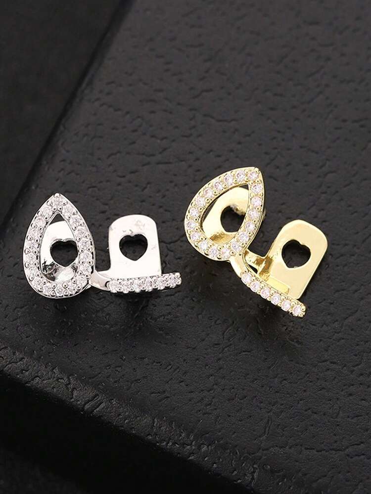 1 Set Hollow Heart Zirconia Bar Combination Zirconia 3 PiecesShiny Personalized Hip-Hop Tooth Jewelry, Gift For Valentine's Day, Stage Props - Multicolor - View 4