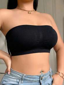10 Pcs Plus Size Women's Comfortable And Breathable Seamless Padded Strapless Plunge Bra, Basic Multi-Color Tank Bra - Multicolor - View 4