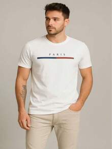 Kit Of 3 Men's Casual T-Shirts, 100% Cotton, Versatile, Comfortable, Sporty, Unisex Basic Premium Cotton Casual Streetwear Spring/Summer - 海軍藍 白色 紅色 - 查看 4