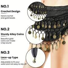 1件手工多色人像金属布腰裙，装饰性感肚皮舞裙，略带脏污效果，锚点设计，适合舞台表演。波西米亚风、复古风、派对、夜生活、海滩装扮、节日服装及配饰 - 彩色 - 查看 7