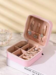 1个迷你首饰收纳盒，便携式拉链旅行首饰整理盒，女士礼品盒，多功能首饰展示架，可收纳戒指、吊坠、耳环、项链 - 适合女孩和女士，万圣节礼品盒，圣诞节礼品盒