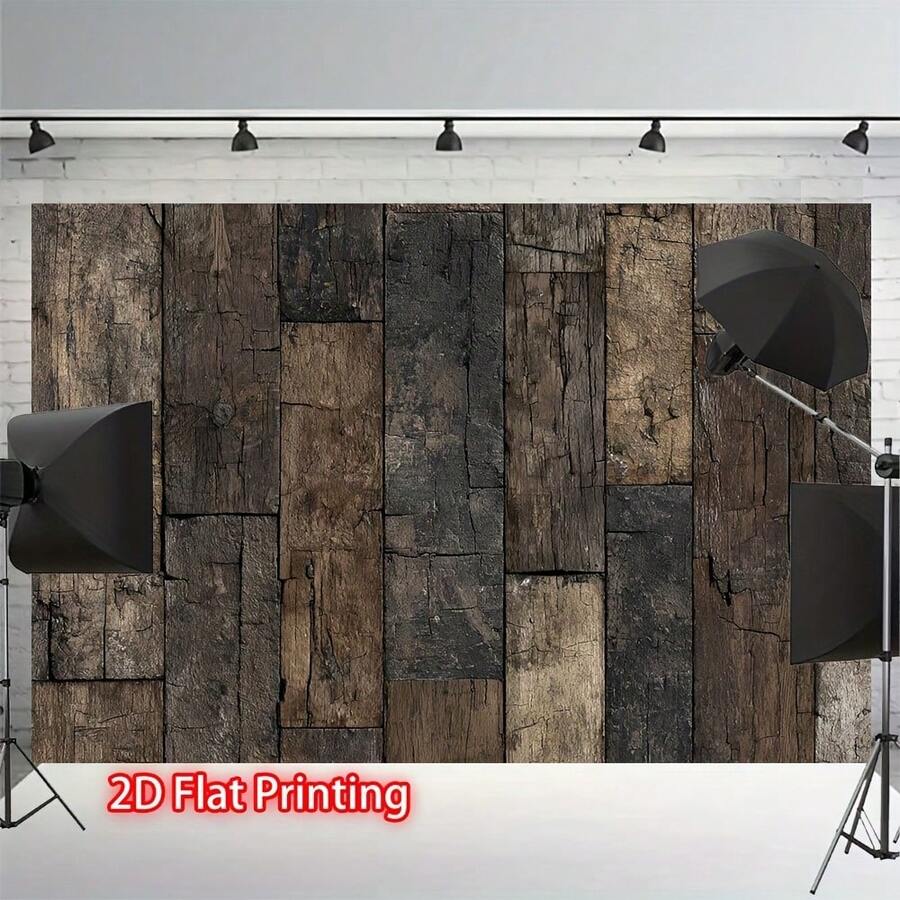 Retro Wooden Wall Background Fabric – Polyester Fiber Photography & Party Decor Fabric – No Electricity Required – Available In Multiple Sizes, Perfect For Festival Party Decor Banners, Suitable For Various Scenarios And Sizes. - Multicolor - View 1