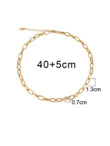 1件装不锈钢几何椭圆项链，男女皆宜，时尚简约，18K镀金链项链首饰 - 項鍊 - 查看 8