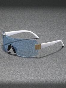 1 Pair Men's Frameless One-Piece Lens Y2K Punk Style Outdoor Cycling Windproof High-Quality Fashion Fashion Glasses - Multicolor - View 3