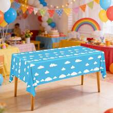 1/3 包卡通故事桌布，奶牛图案印花桌布，蓝天白云图案，奶牛主题生日派对装饰，适合激发灵感的故事主题派对装饰用品，尺寸 54 x 108 英寸 - 彩色 - 查看 4