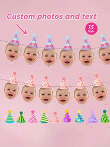 7/14/21pc Banner sinh nhật 1 tuổi hình mặt em bé tùy chỉnh – Dây trang trí ảnh cá nhân hóa, Cờ banner chúc mừng sinh nhật tùy chỉnh, Banner sinh nhật, Banner ảnh, Banner hình mặt em bé, Tiệc sinh nhật đầu tiên, Banner tiệc hình mặt em bé, Dành cho gia đình - trời xanh - Xem 2