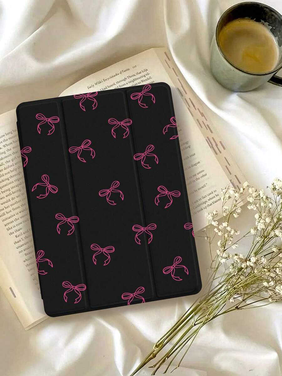 1pc Pink Line Bow Pattern Flat Protective Case, Compatible With IPad 10.2 Inch 2021/2020 IPad 10th/9th/8th Gen, IPad (A16) 11 Inch 11th Generation 2025, Compatible With Samsung Galaxy Tab A8 10.5 Inch 2022, Tablet Protective Cover With Pencil Slot, Supports Auto Sleep/Wake Cover - Multicolor - View 1