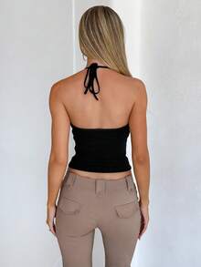 Women's Y2K Retro American Style Button Spaghetti Strap Cropped Camisole Top, Summer Casual Black - Black - View 6