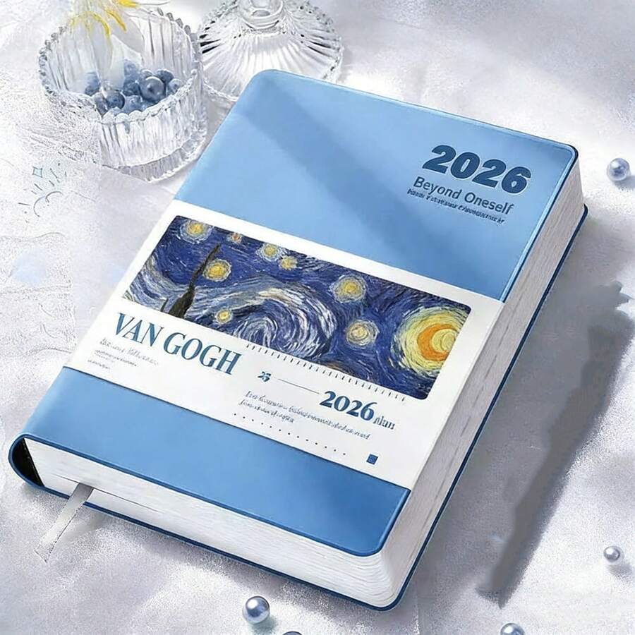 دفتر مخطط يومي 2026 - غلاف من جلد PU، مخطط يومي، دفتر تقويم، دفتر A5 محمول مع حلقة قلم وجيب داخلي، مناسب للطلاب والمكتب وعودة إلى المدرسة وهدية عيد الحب، تصميم غلاف فني، ضروري للتعلم - متعدد الألوان - مشاهدة 1