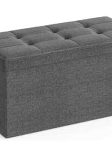 SONGMICS Banco de Almacenamiento, Puff Almacenaje de 76 cm, Baúl de Almacenaje, Taburete Reposapiés, Gris Oscuro MLSF47K - Gris Oscuro - Ver 2