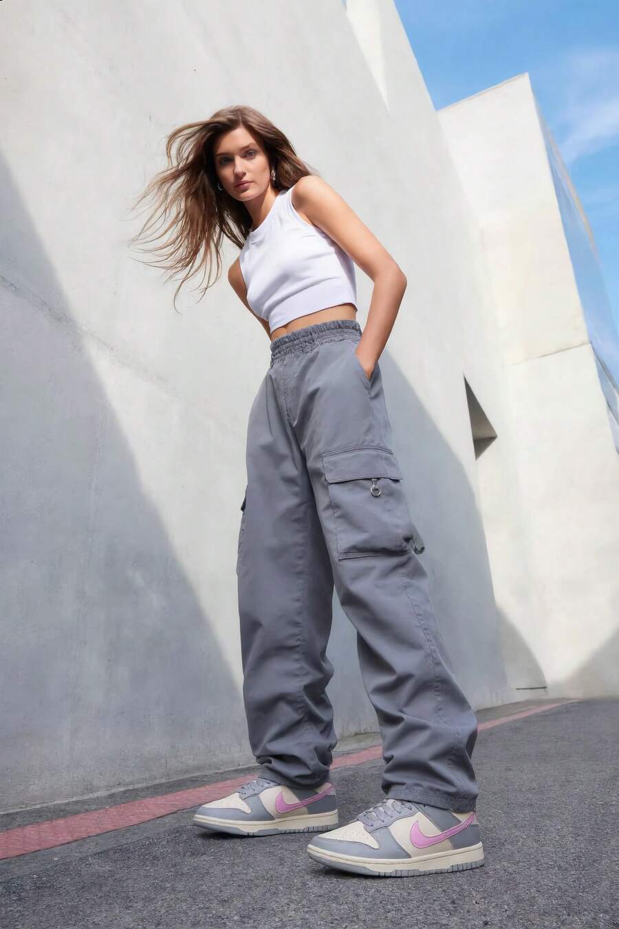 Nike Dunk Low (No Original Box), Comfortable And Stylish, Thin-Soled, Anti-Slip And Durable, Low-Top Sneakers, Women's, Grey/Pink. - Gray-pink - View 1