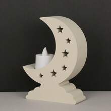 1pc Ramadan Crescent Moon Plastic Candle Holder, With Hollow Star Design And Cloud Base, Creates And Cozy Ramadan Atmosphere - Multicolor - View 10