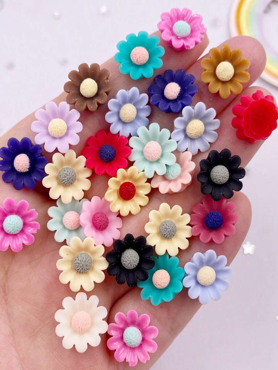 30Pcs 12mm Random Mixed Resin Carnation Flower Flatback Flower Rhinestone Gem Scrapbook Wedding Ornament Applique DIY Accessories Crafts