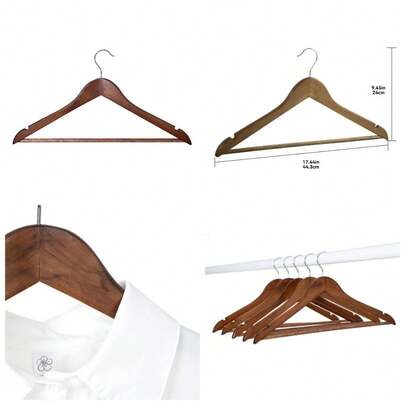 Wooden Suit Hangers For Adults 5 Pack Premium Walnut Finish Closet Organizer