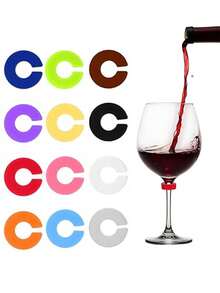 24个装酒杯挂饰，饮品识别标签，硅胶材质，适用于高脚杯，多色饮品标签，可用于杯子、啤酒瓶、马克杯、罐子、鸡尾酒杯，适用于酒吧、婚礼、生日派对、情人节等各种场合。 - 彩色 - 查看 30